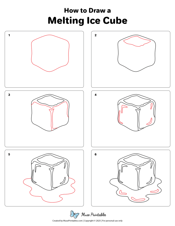 How to Draw a Melting Ice Cube - Printable Tutorial
