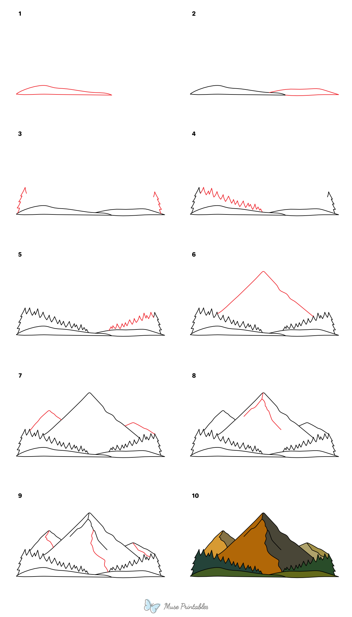 How to Draw a Mountain Landscape - Printable Tutorial