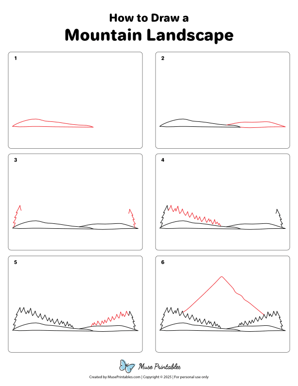 How to Draw a Mountain Landscape - Printable Tutorial
