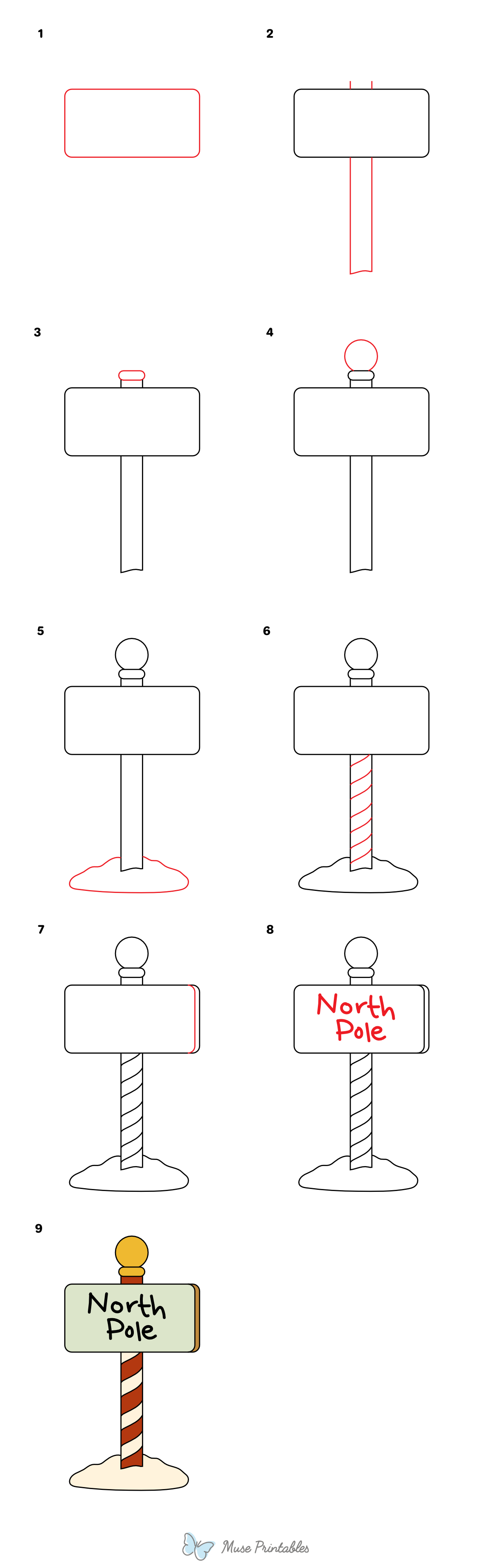How to Draw a North Pole Sign - Printable Tutorial