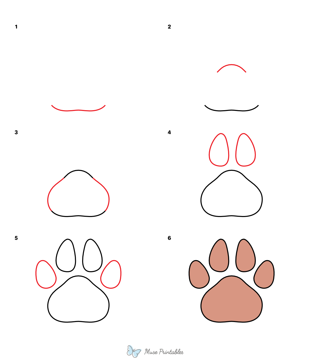 How to Draw a Paw Print - Printable Tutorial