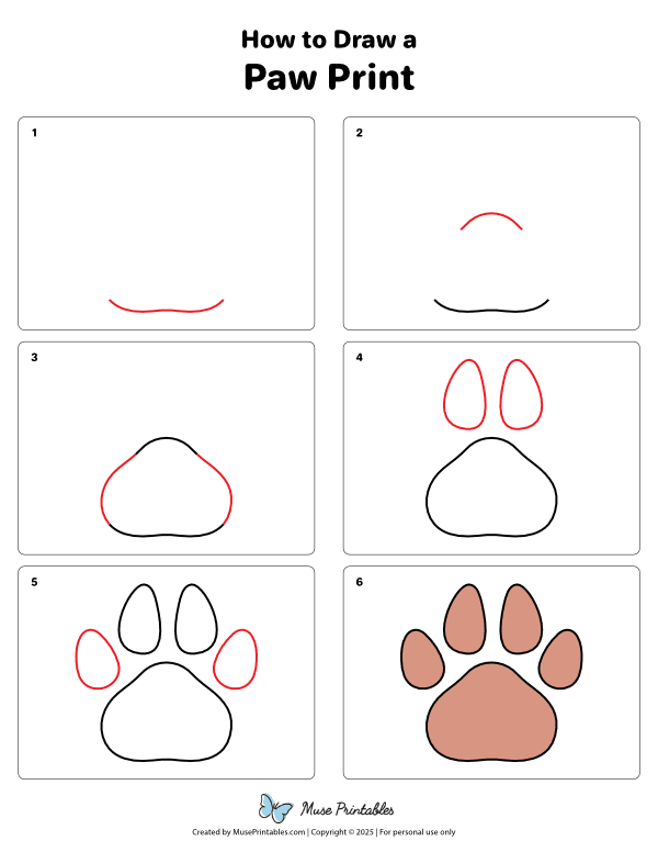 How to Draw a Paw Print - Printable Tutorial