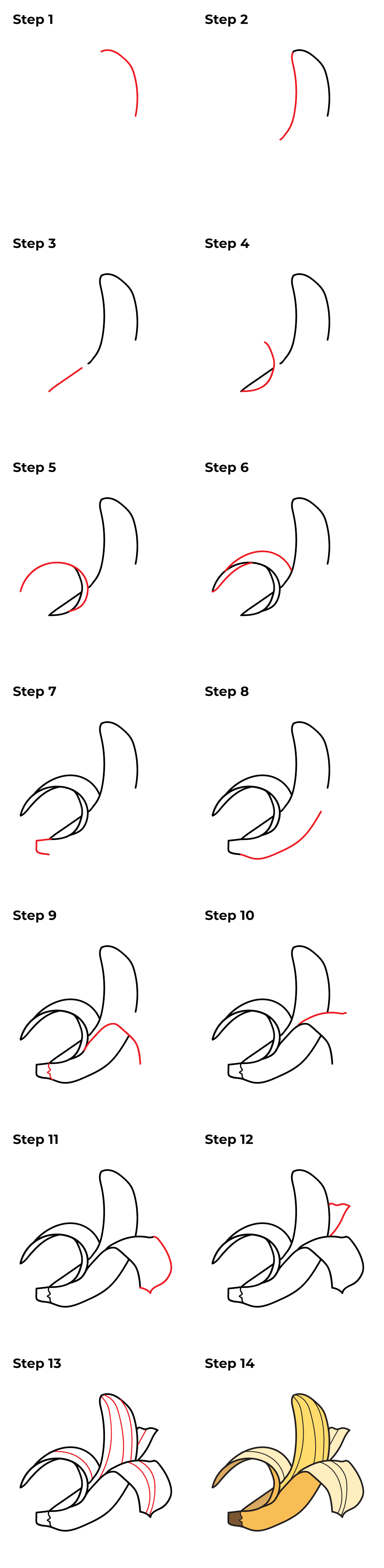 How to Draw a Peeled Banana - Printable Tutorial