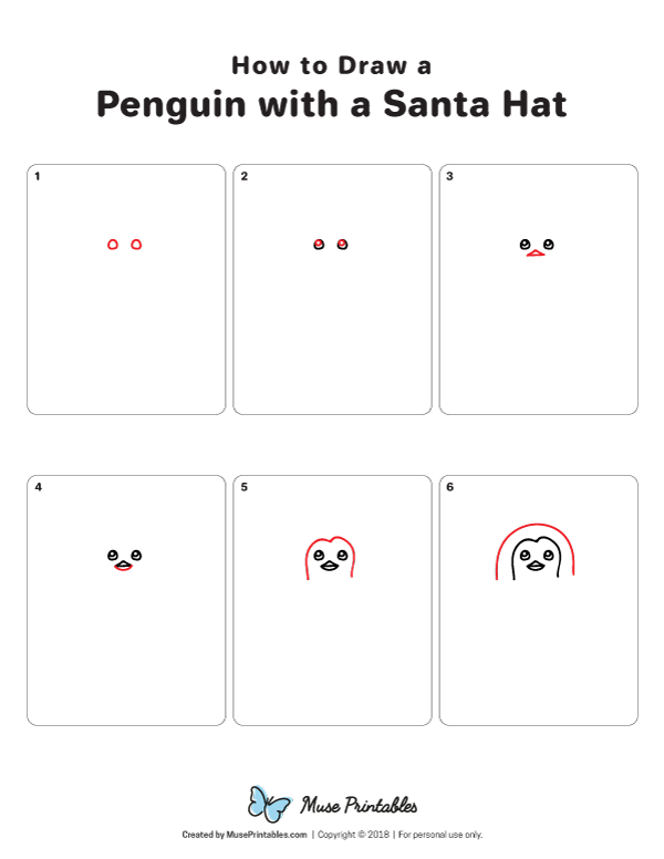 How to Draw a Penguin with a Santa Hat - Printable Tutorial
