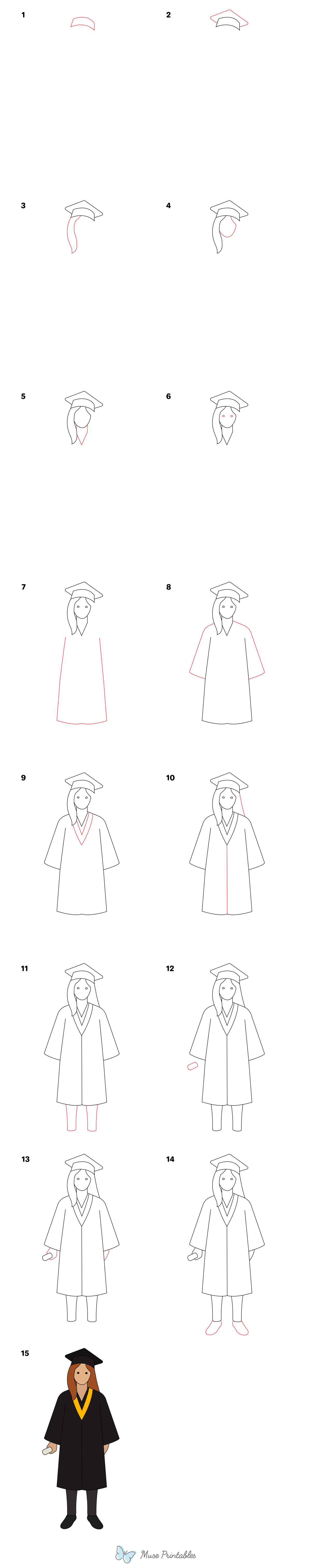 How to Draw a Person Graduating - Printable Tutorial