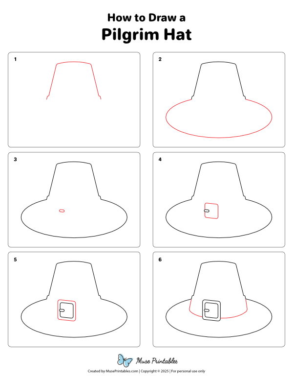 How to Draw a Pilgrim Hat - Printable Tutorial