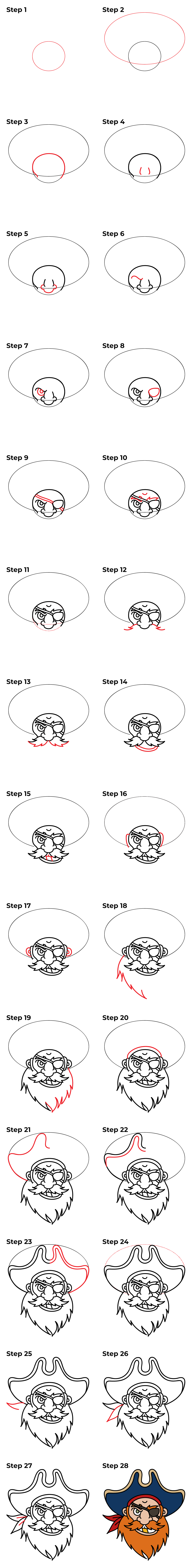 How to Draw a Pirate Face - Printable Tutorial