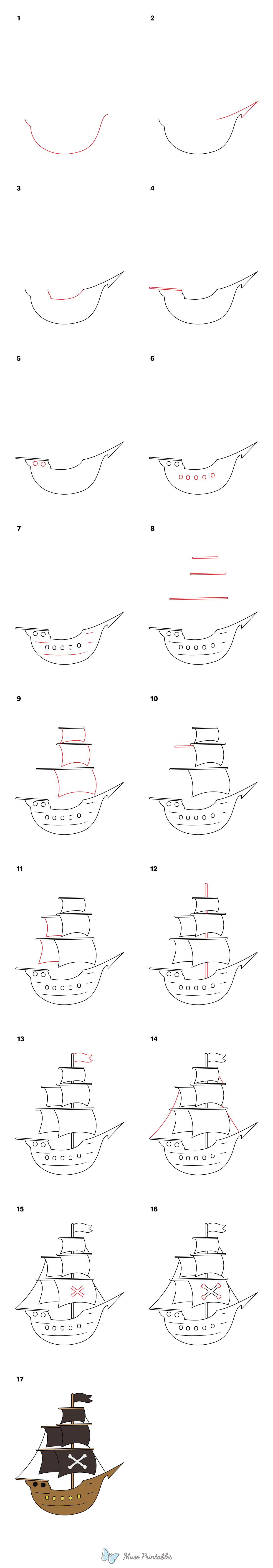 How to Draw a Pirate Ship - Printable Tutorial