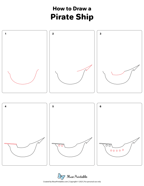 How to Draw a Pirate Ship - Printable Tutorial
