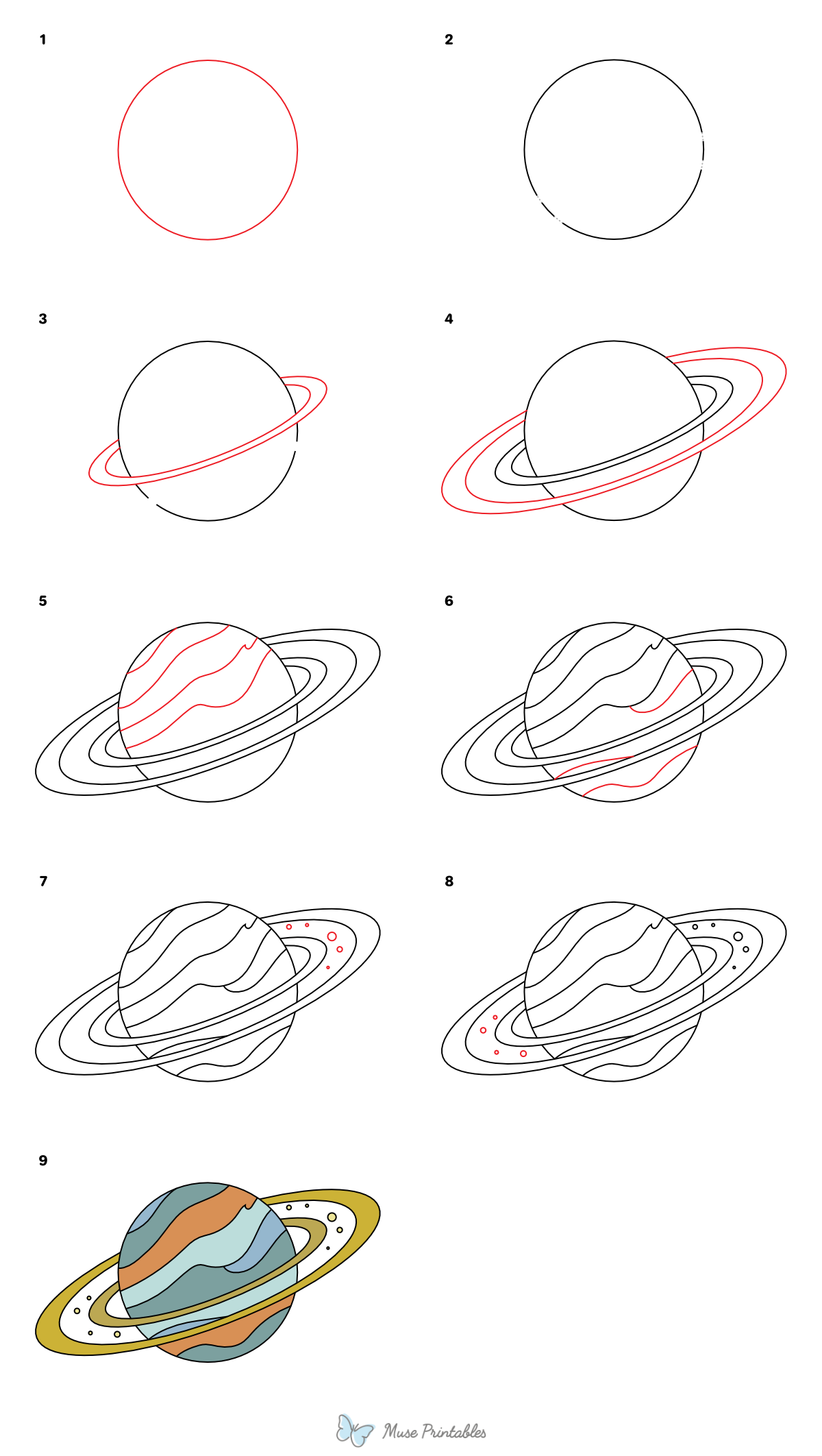 How to Draw a Planet With Rings - Printable Tutorial