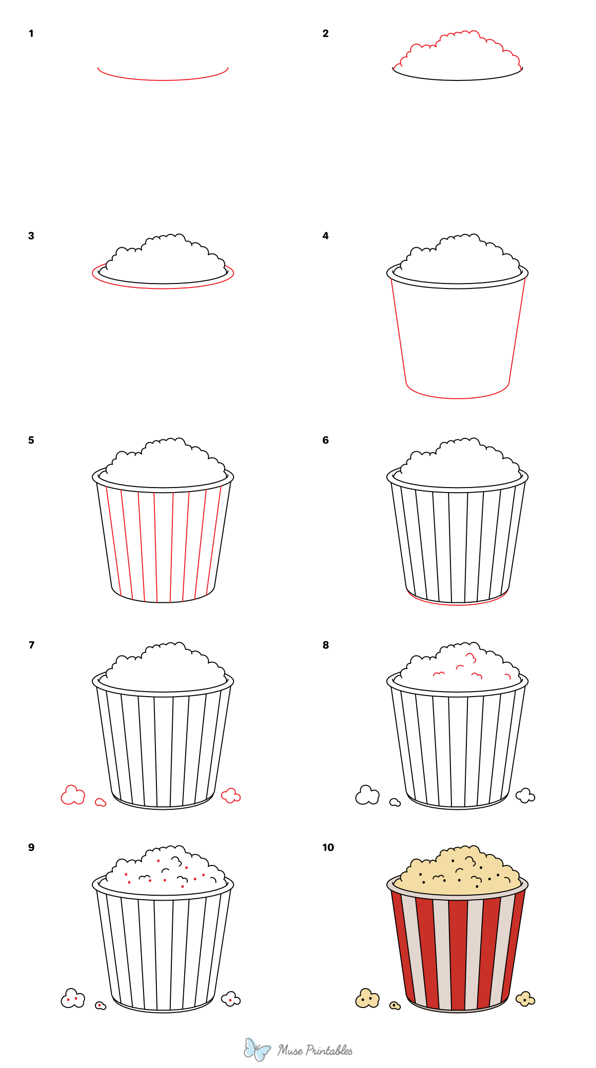 How to Draw a Popcorn Bucket - Printable Tutorial