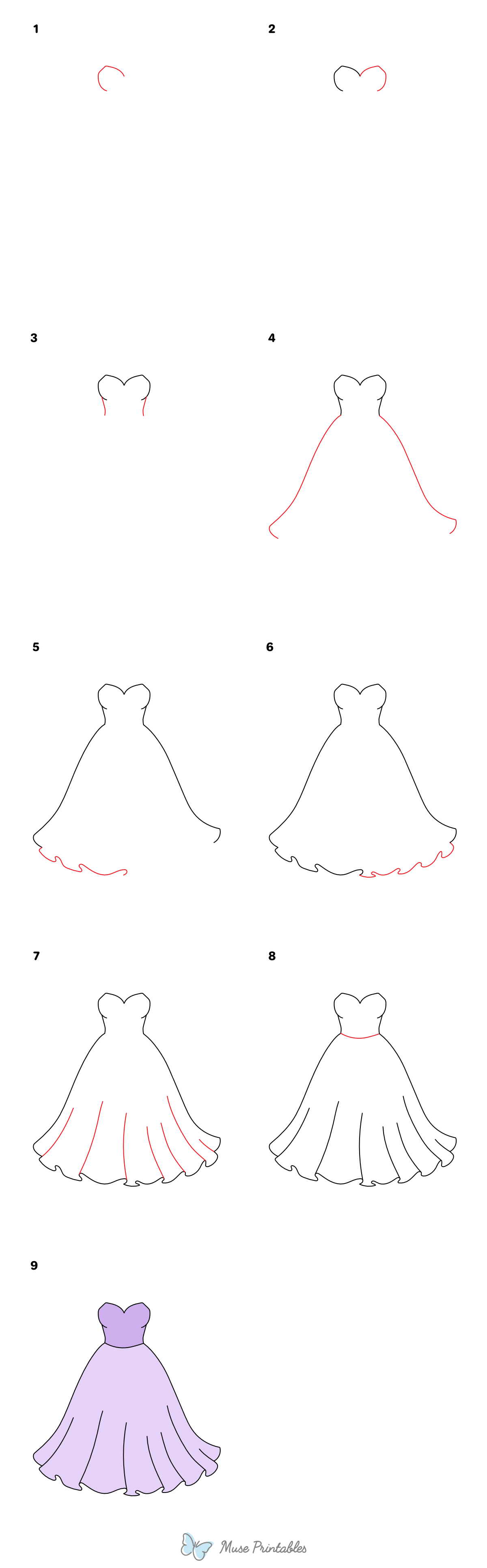 How to Draw a Prom Dress - Printable Tutorial