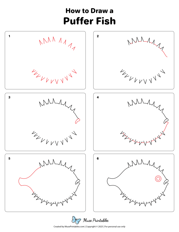 How to Draw a Puffer Fish - Printable Tutorial