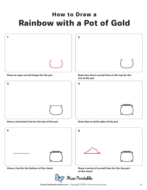 How to Draw a Rainbow with a Pot of Gold - Printable Tutorial