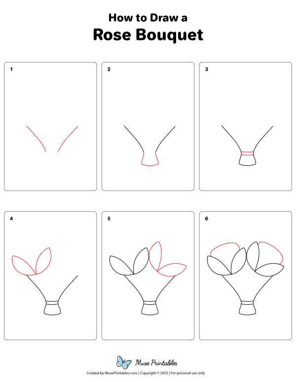 How to Draw a Rose Bouquet - Printable Tutorial