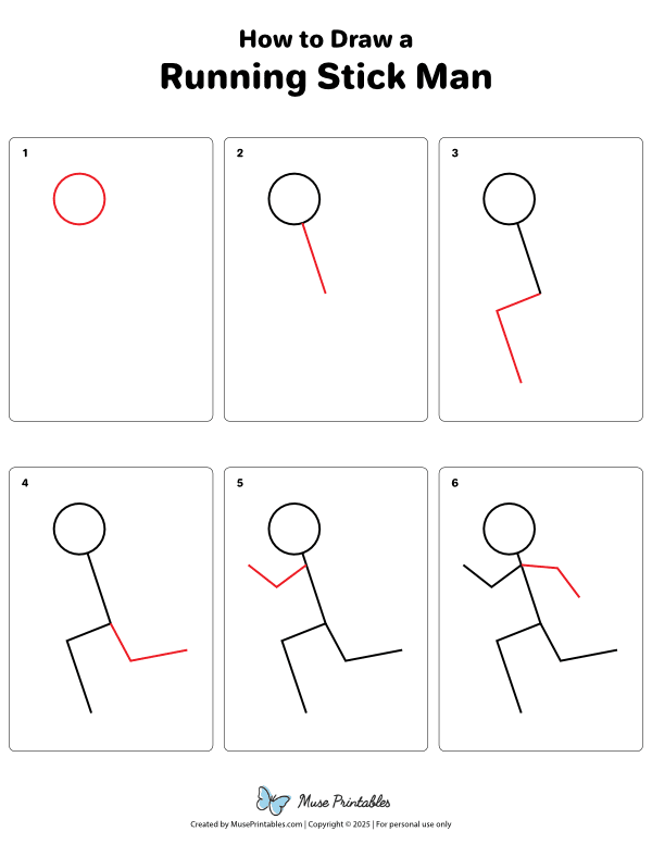 How to Draw a Running Stick Man - Printable Tutorial