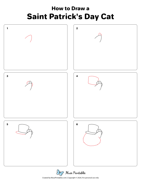How to Draw a Saint Patrick's Day Cat - Printable Tutorial