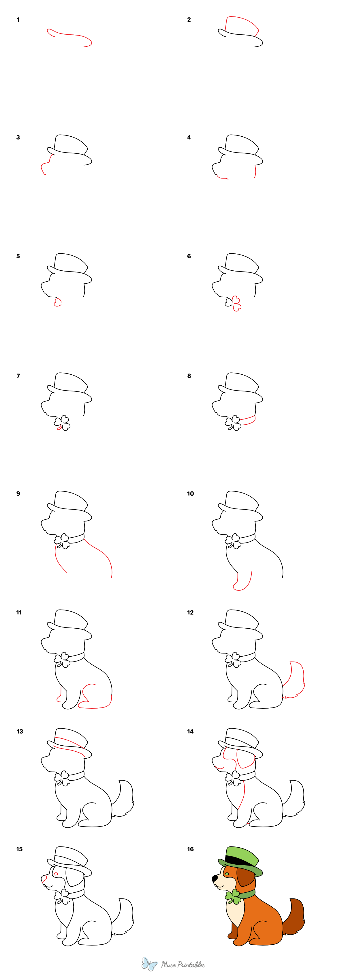 How to Draw a Saint Patrick's Day Dog - Printable Tutorial