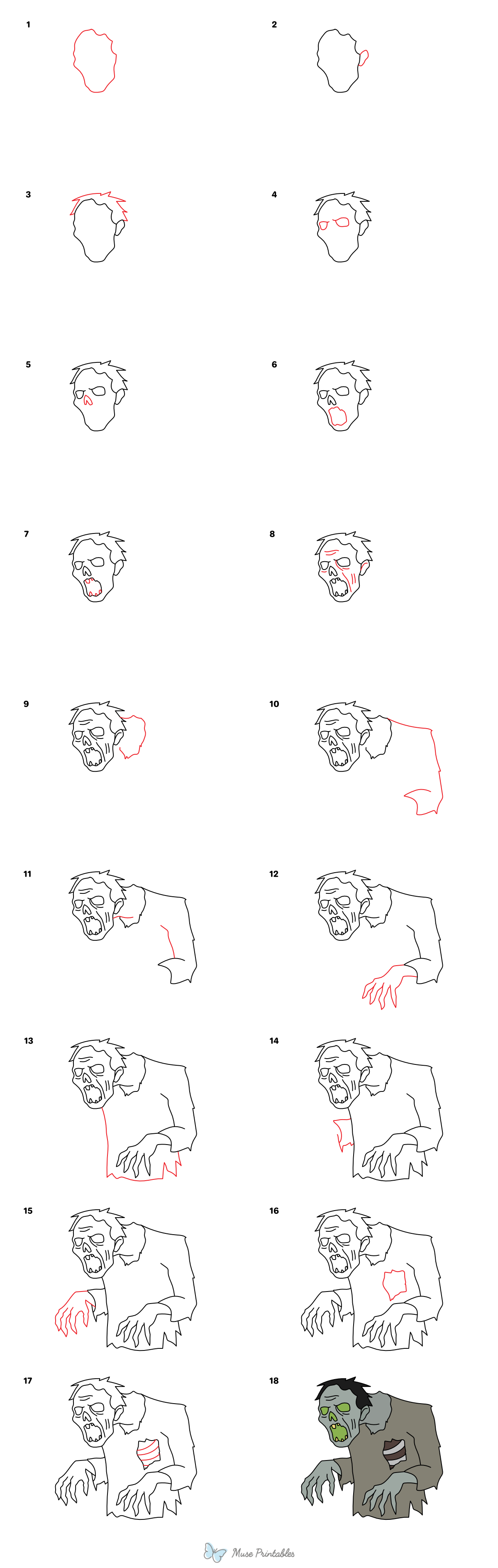 How to Draw a Scary Zombie - Printable Tutorial