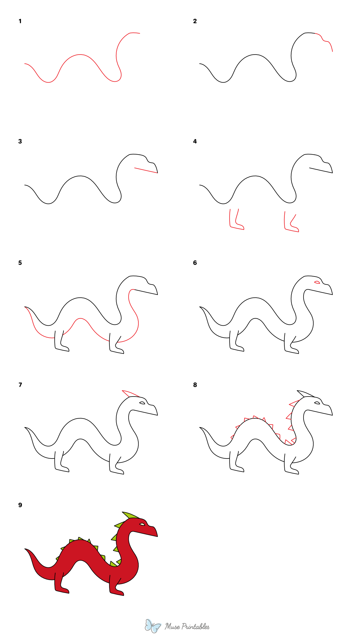 How to Draw a Simple Chinese Dragon - Printable Tutorial