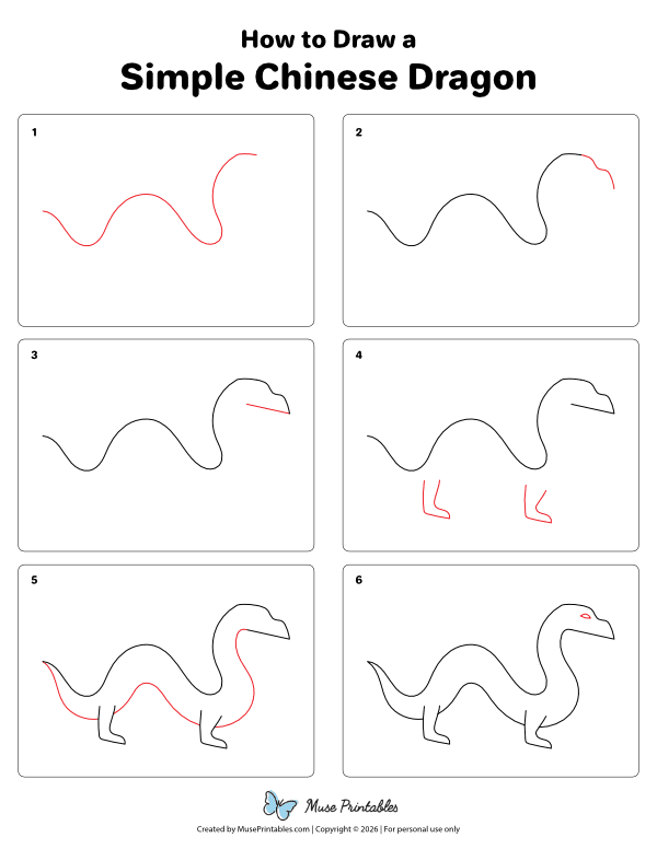 How to Draw a Simple Chinese Dragon - Printable Tutorial