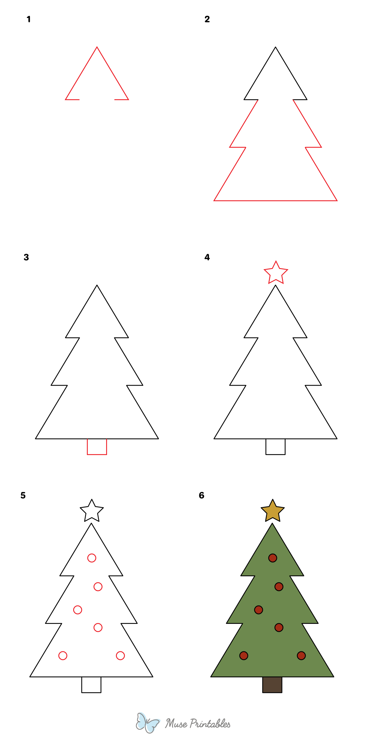 How to Draw a Simple Christmas Tree - Printable Tutorial