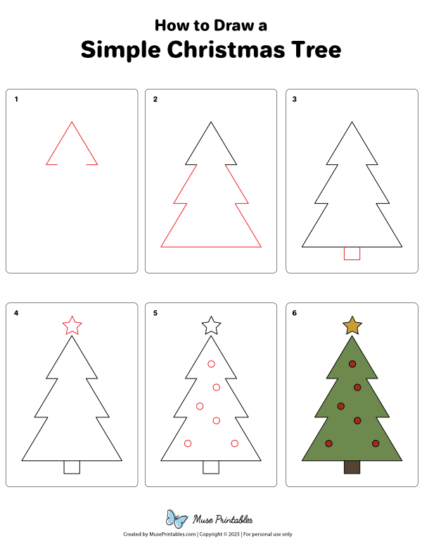 How to Draw a Simple Christmas Tree - Printable Tutorial