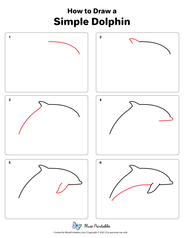 How to Draw a Simple Dolphin - Printable Tutorial