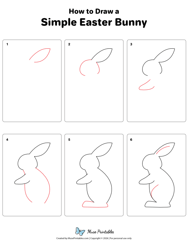 How to Draw a Simple Easter Bunny - Printable Tutorial
