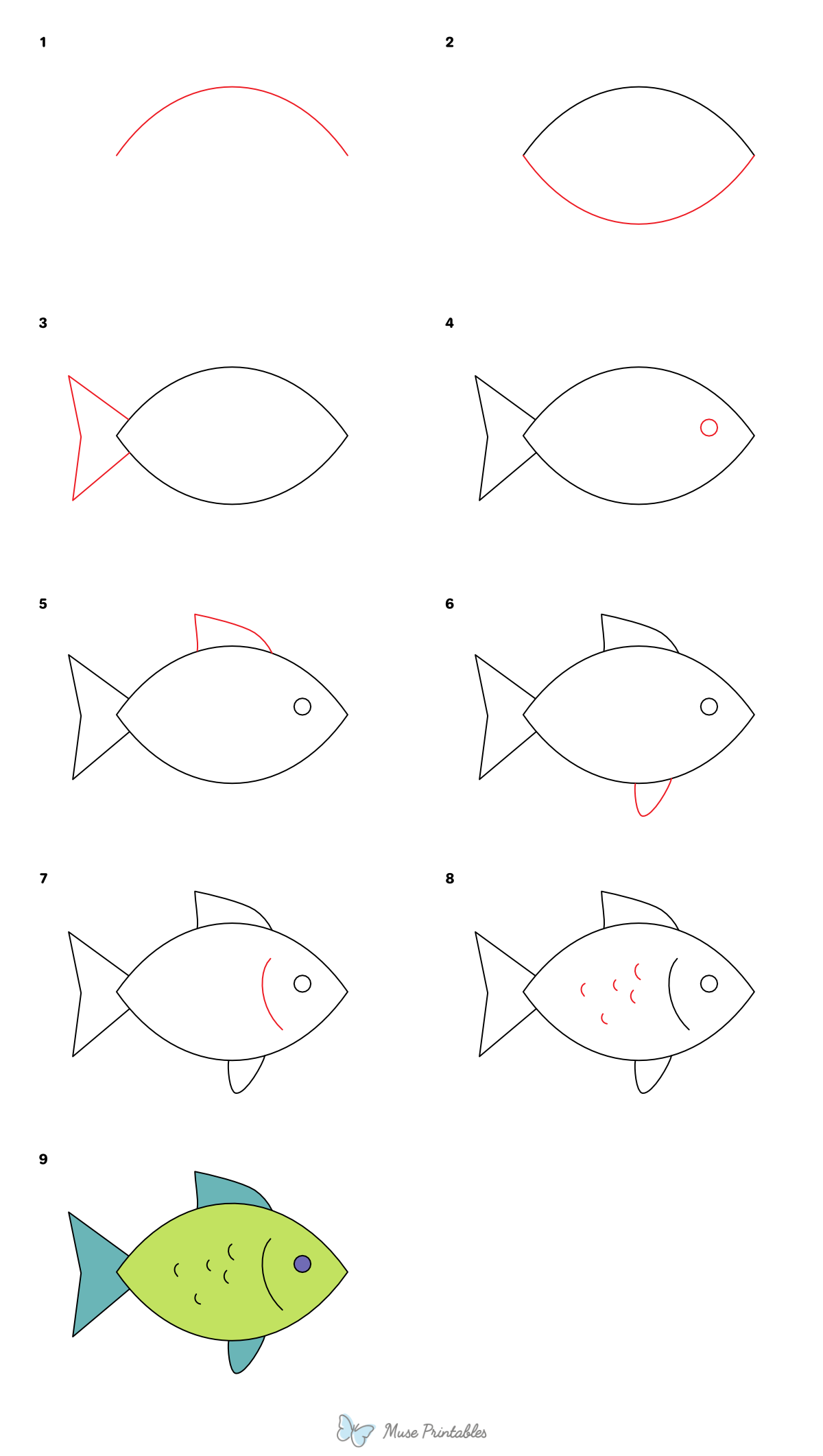 How to Draw a Simple Fish - Printable Tutorial