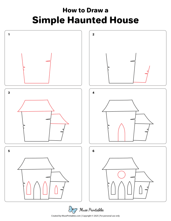How to Draw a Simple Haunted House - Printable Tutorial