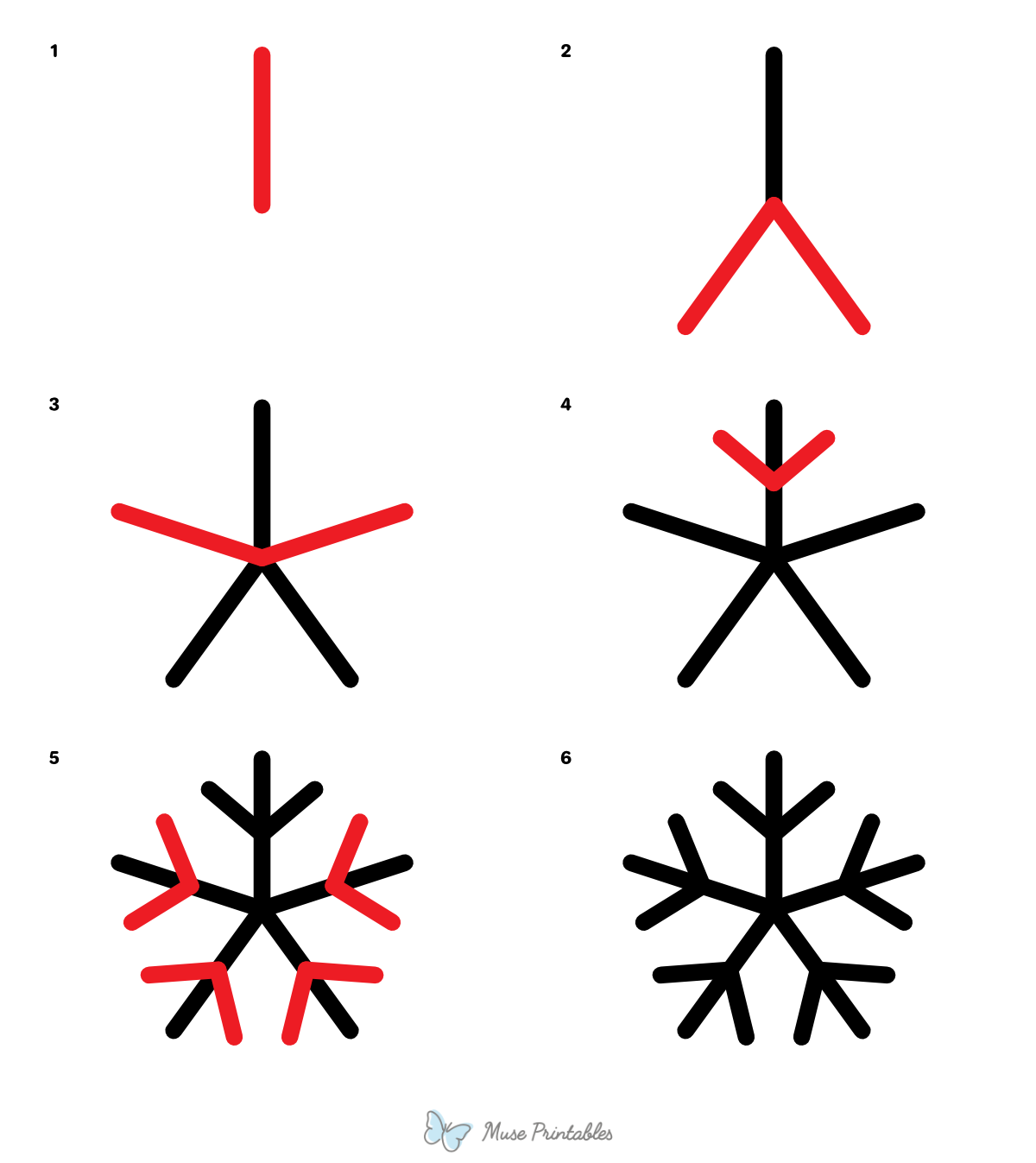 How to Draw a Simple Snowflake - Printable Tutorial