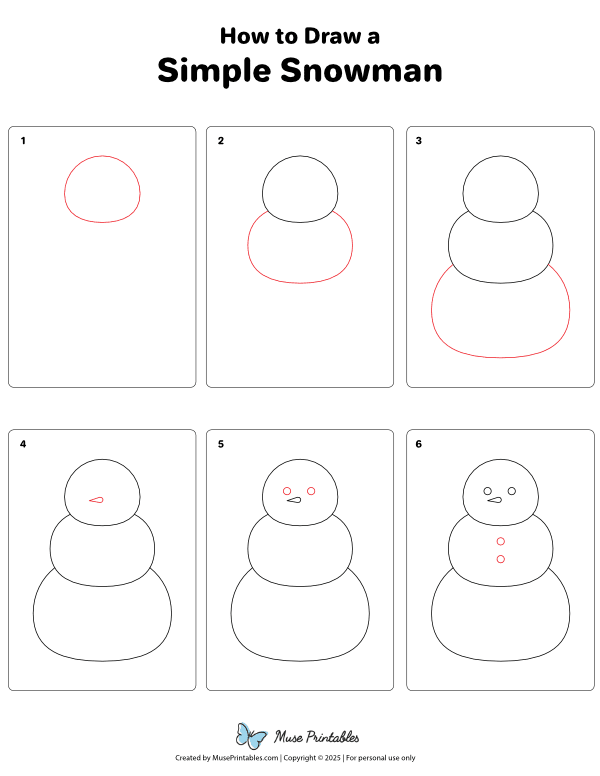 How to Draw a Simple Snowman - Printable Tutorial