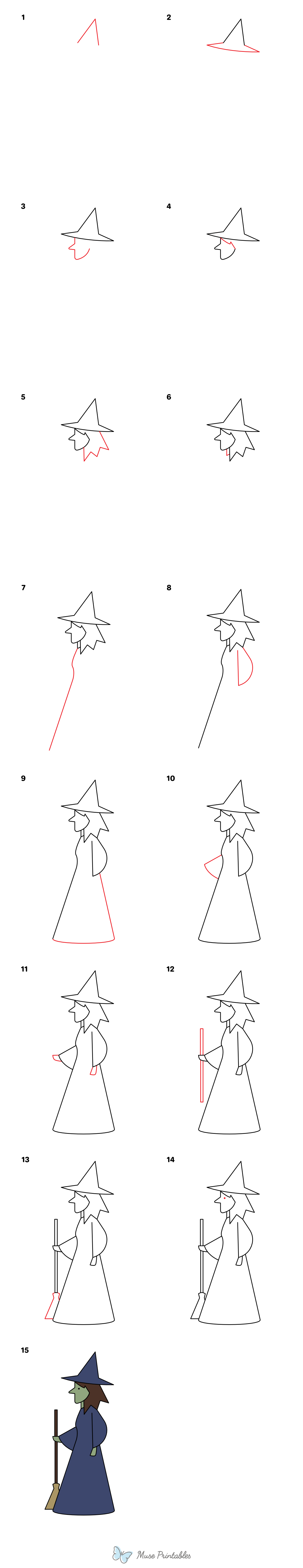 How to Draw a Simple Witch - Printable Tutorial