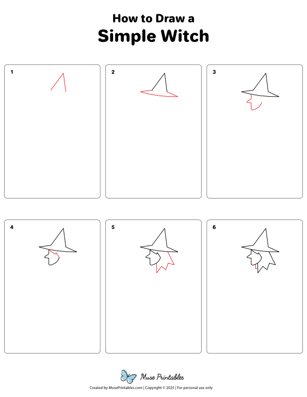 How to Draw a Simple Witch - Printable Tutorial
