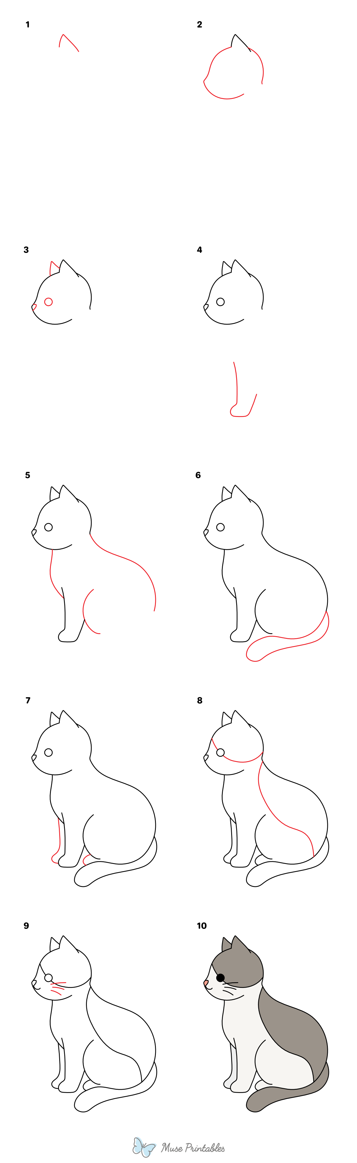 How to Draw a Sitting Cat - Printable Tutorial