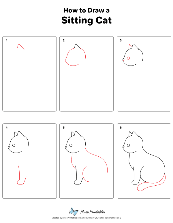 How to Draw a Sitting Cat - Printable Tutorial