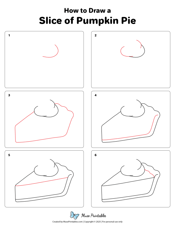 How to Draw a Slice of Pumpkin Pie - Printable Tutorial