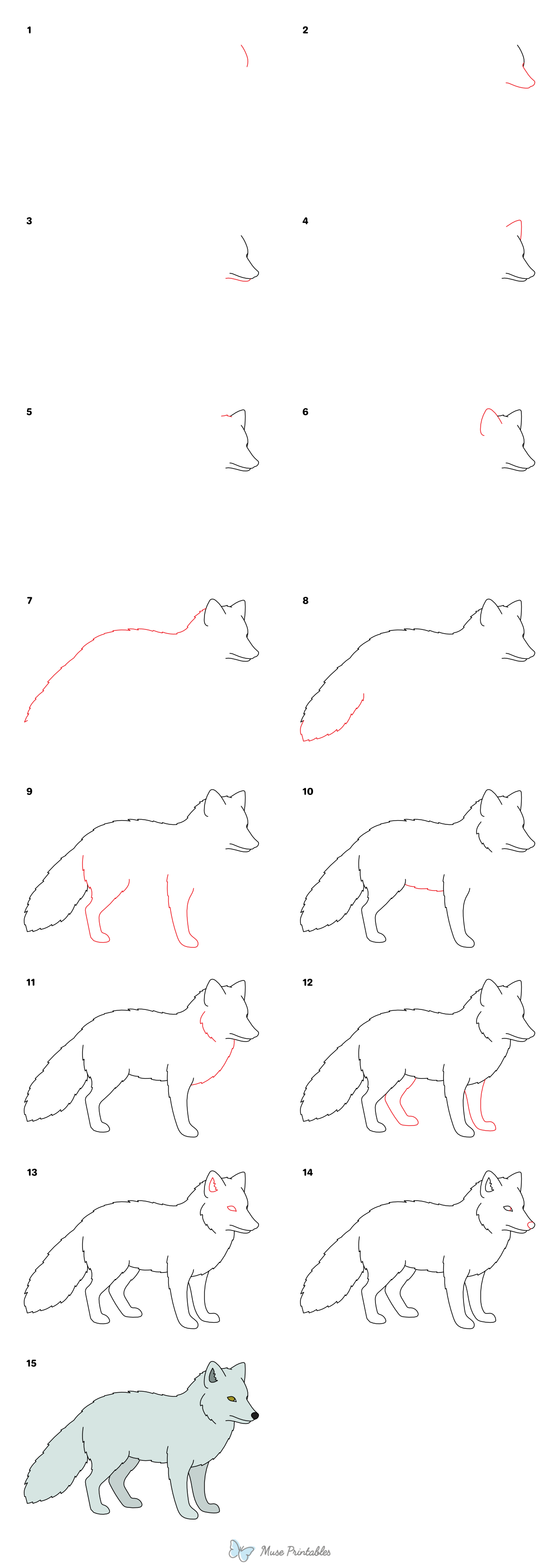 How to Draw a Snow Fox - Printable Tutorial