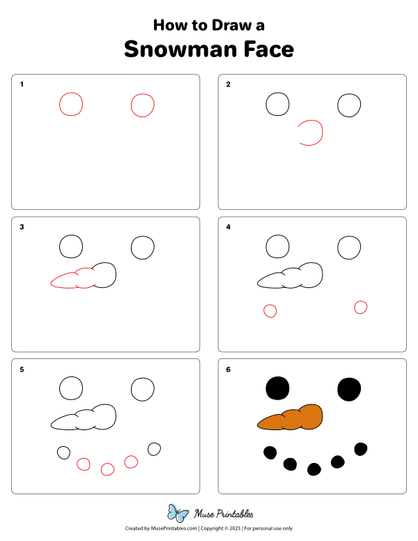 How to Draw a Snowman Face - Printable Tutorial