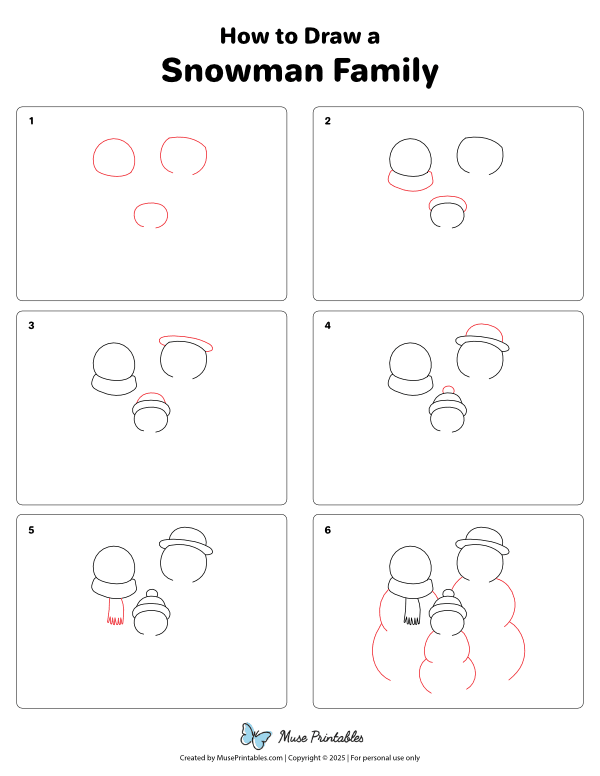 How to Draw a Snowman Family - Printable Tutorial
