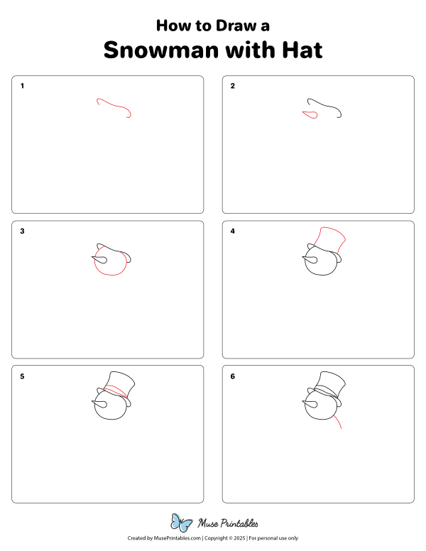 How to Draw a Snowman With Hat - Printable Tutorial