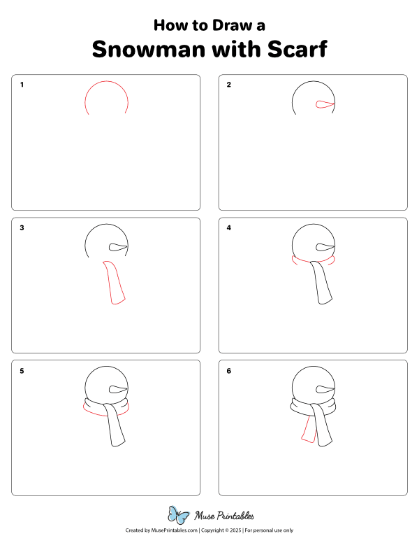 How to Draw a Snowman With Scarf - Printable Tutorial