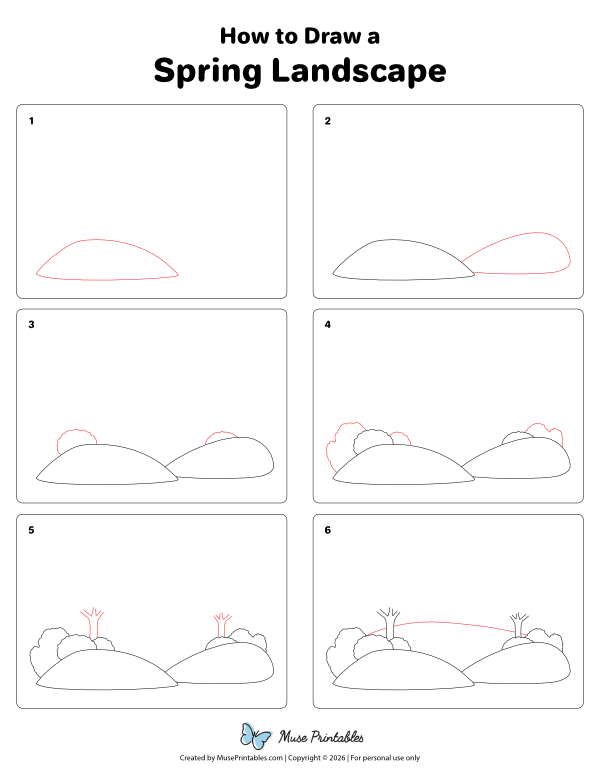 How to Draw a Spring Landscape - Printable Tutorial