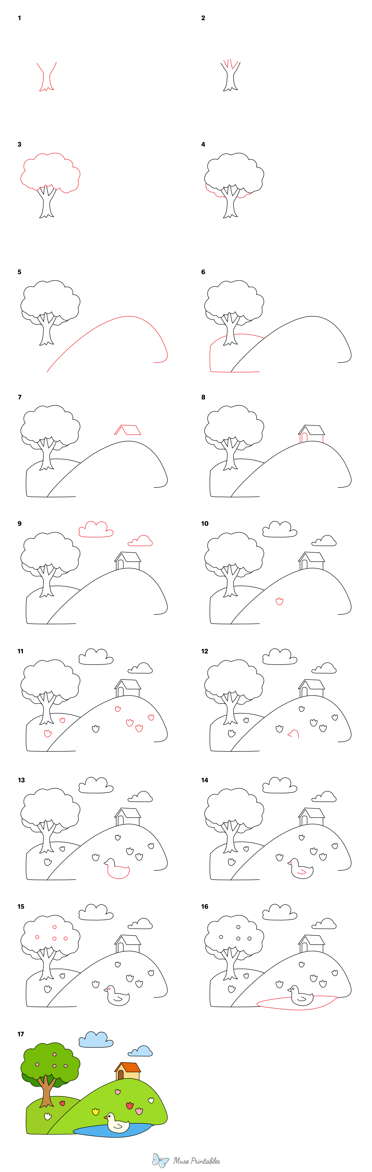 How to Draw a Spring Scene - Printable Tutorial