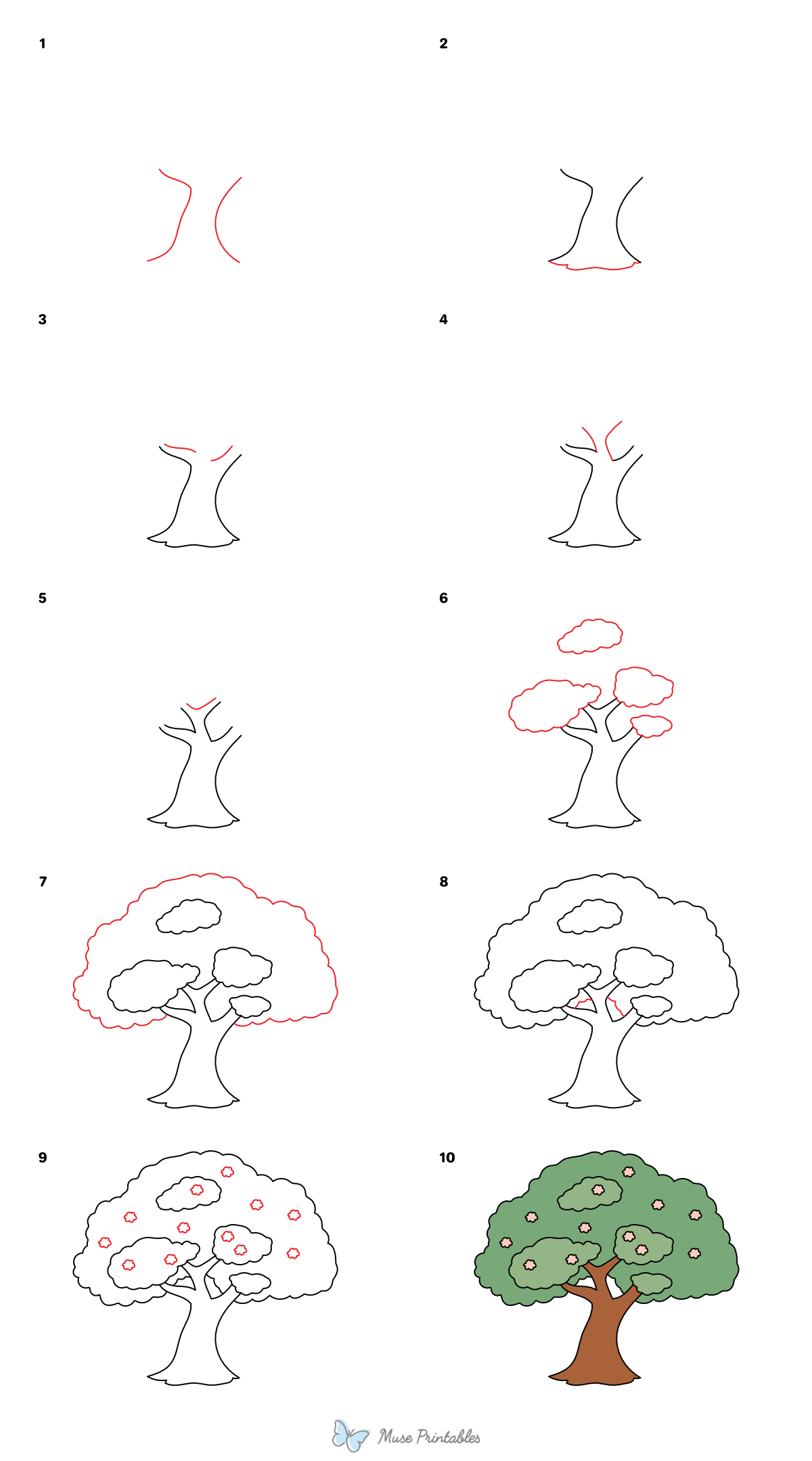 How to Draw a Spring Tree - Printable Tutorial