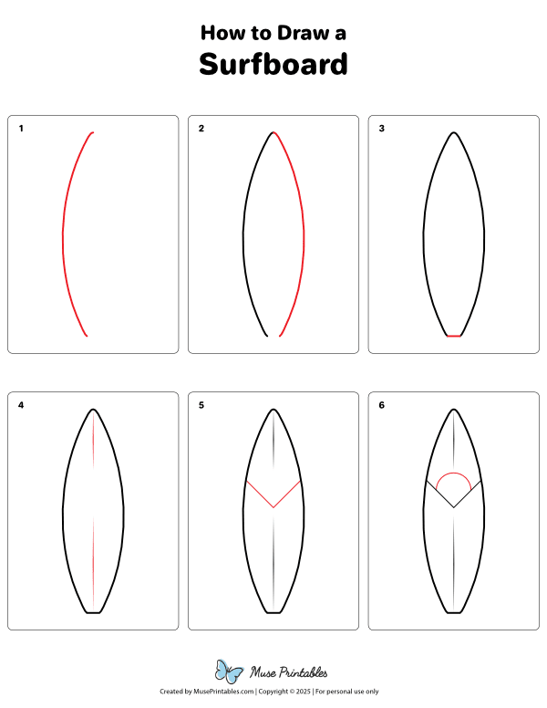 How to Draw a Surfboard - Printable Tutorial