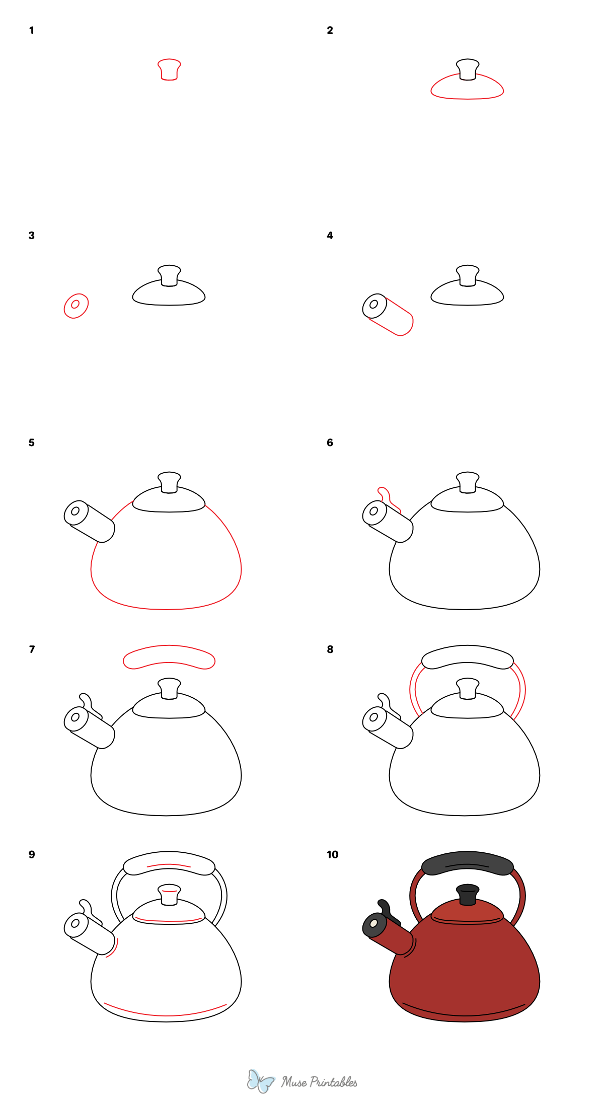 How to Draw a Tea Kettle - Printable Tutorial