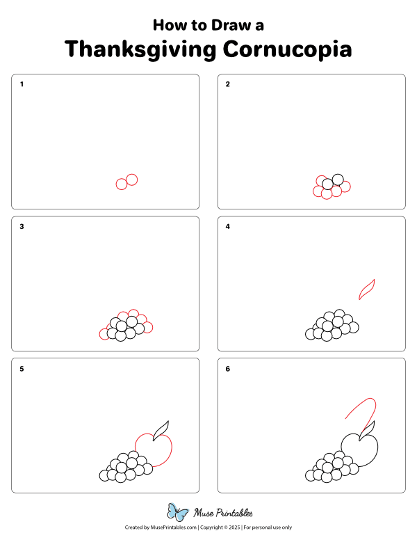 How to Draw a Thanksgiving Cornucopia - Printable Tutorial