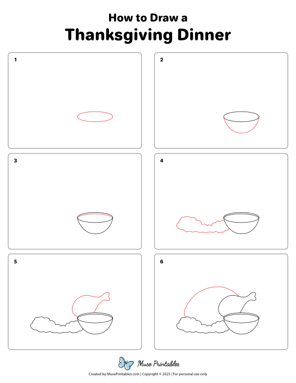 How to Draw a Thanksgiving Dinner - Printable Tutorial